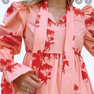 (NWT) Never Fully Dress Forrest Top Pink Horse Puff Sleeves Size 2.